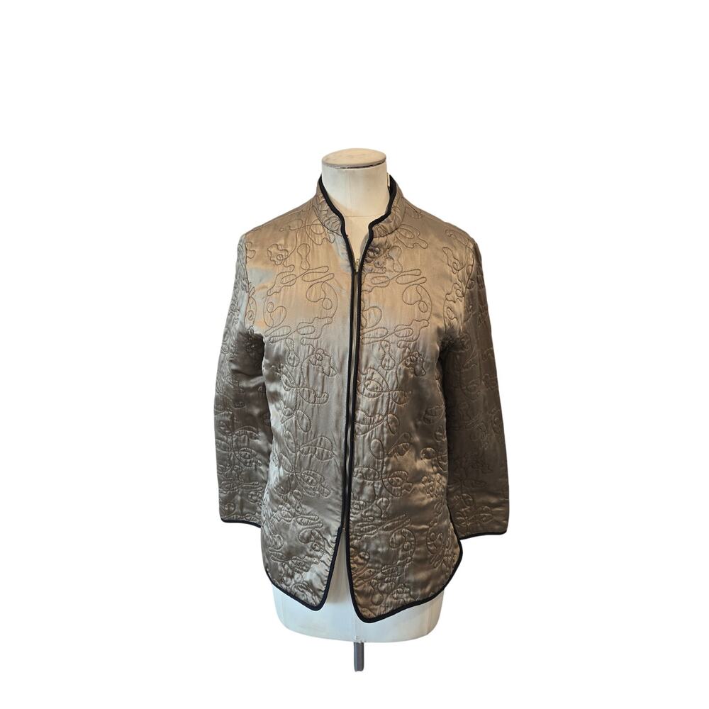 French Laundry 100% Silk Embroidered Jacket Women's S
M Gold Satin Zip Front